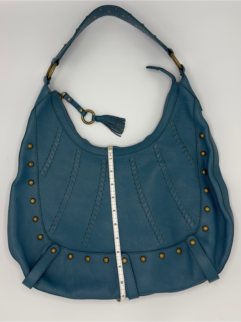 Fossil Blue Leather Shoulder Bag Purse Boho Metal Accents SHB1529 - Picture 4 of 12